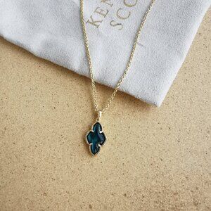 NEW Kendra Scott Gold Teal Tiger’s Eye Framed Abbie Short Necklace